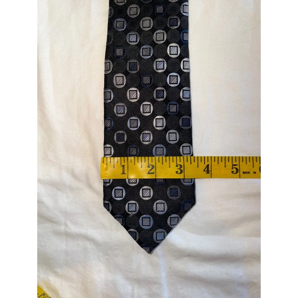 Michael Kors Mens Silk Necktie Black Silver Blue Geometric Tie‎ Gentleman